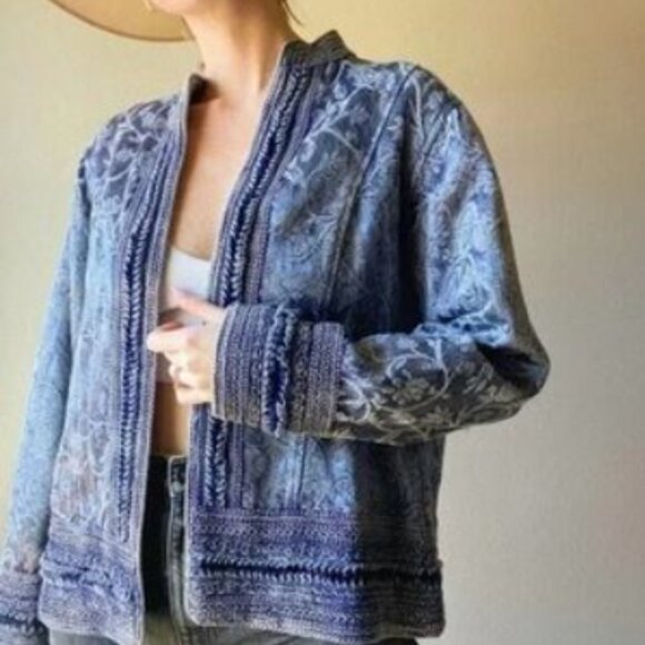 Coldwater Creek Blue Floral Embroidered Embellished Trim Tapestry Jacket - Picture 1 of 7